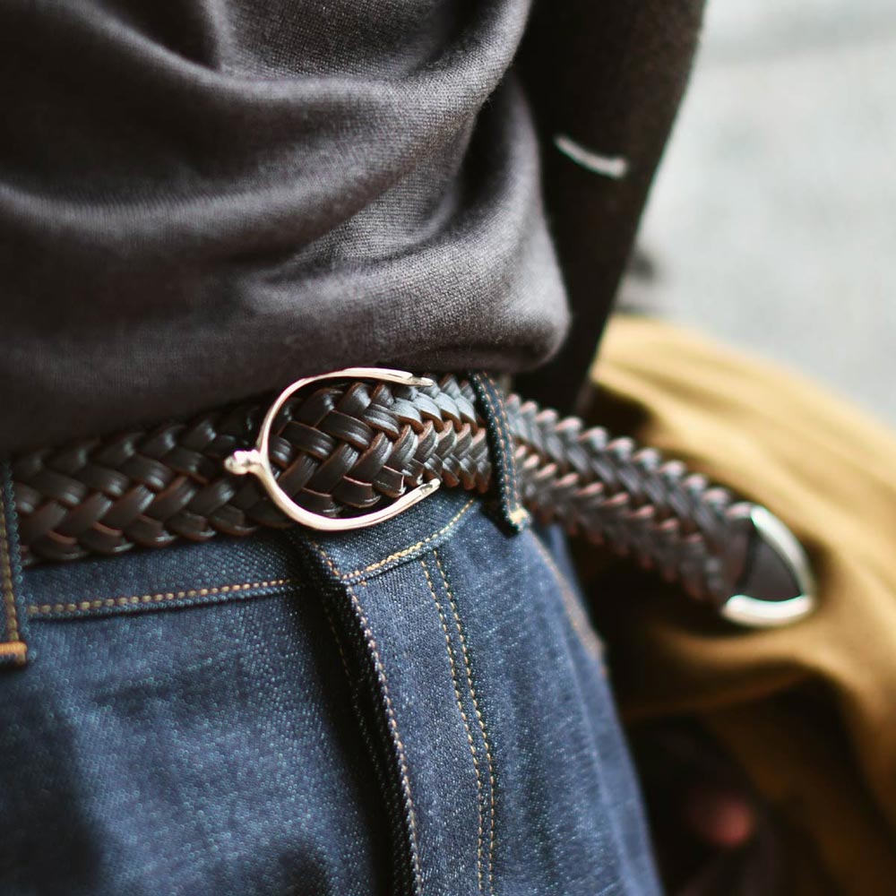 CHAMBORD SELLIER leather mesh belt LBRN - ベルト