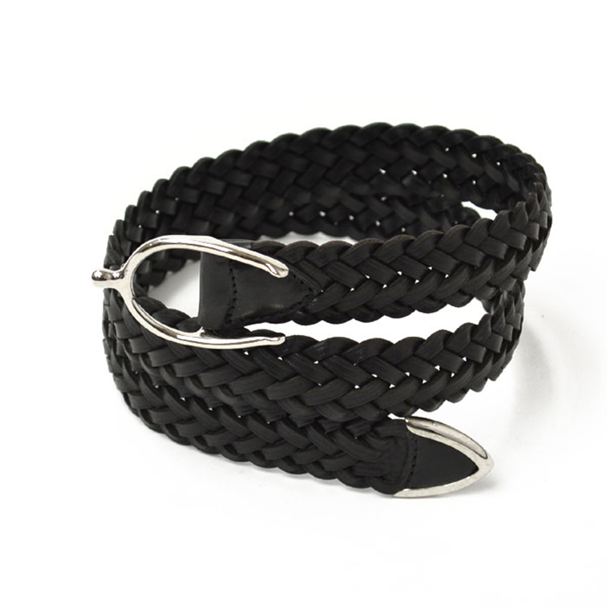 レザーメッシュベルトCHAMBORD SELLIER leather mesh belt black - ベルト